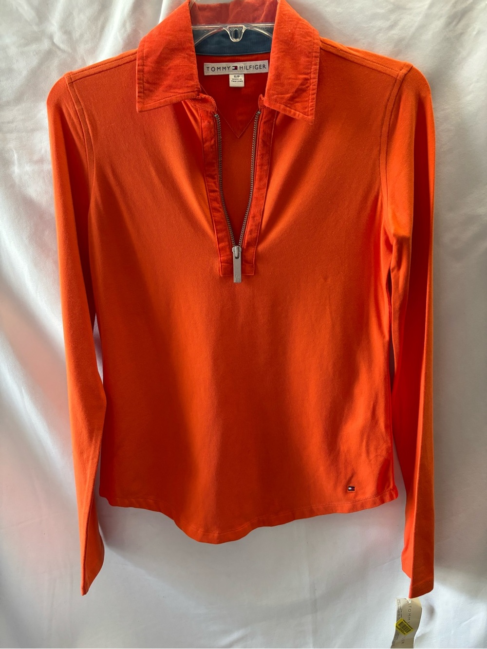 NWT Tommy Hilfiger Orange Half Zip Polo Long Sleeve Top S